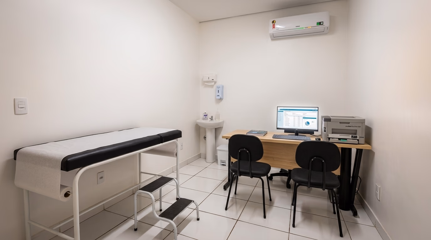 Sala de atendimento da Med Anchieta, equipada para consulta com o clínico geral